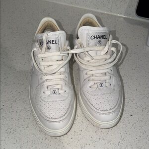 CHANEL Classic White Leather Sneakers